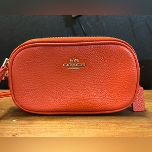 COACH Pebbled Leather Double Zipped Crossbody Pouch bag 53034 orange